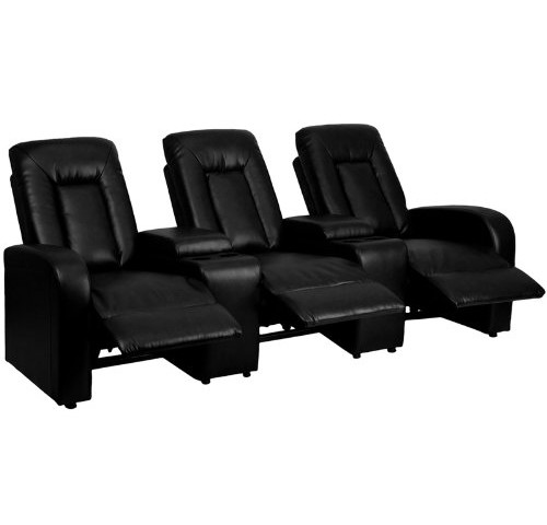3-Seat Black Leather Home Theater Recliner